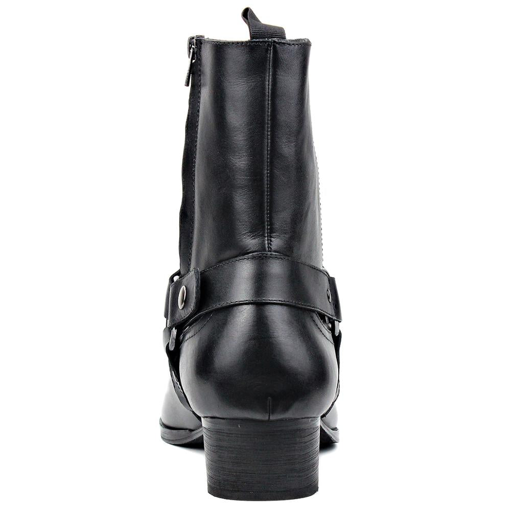 OSSTONE Men Chelsea Ankle Boots Leather Heeled Boots With Side Zipper Cuban Heel Dress Boots Disco Shoes OS-JY015 BLACK