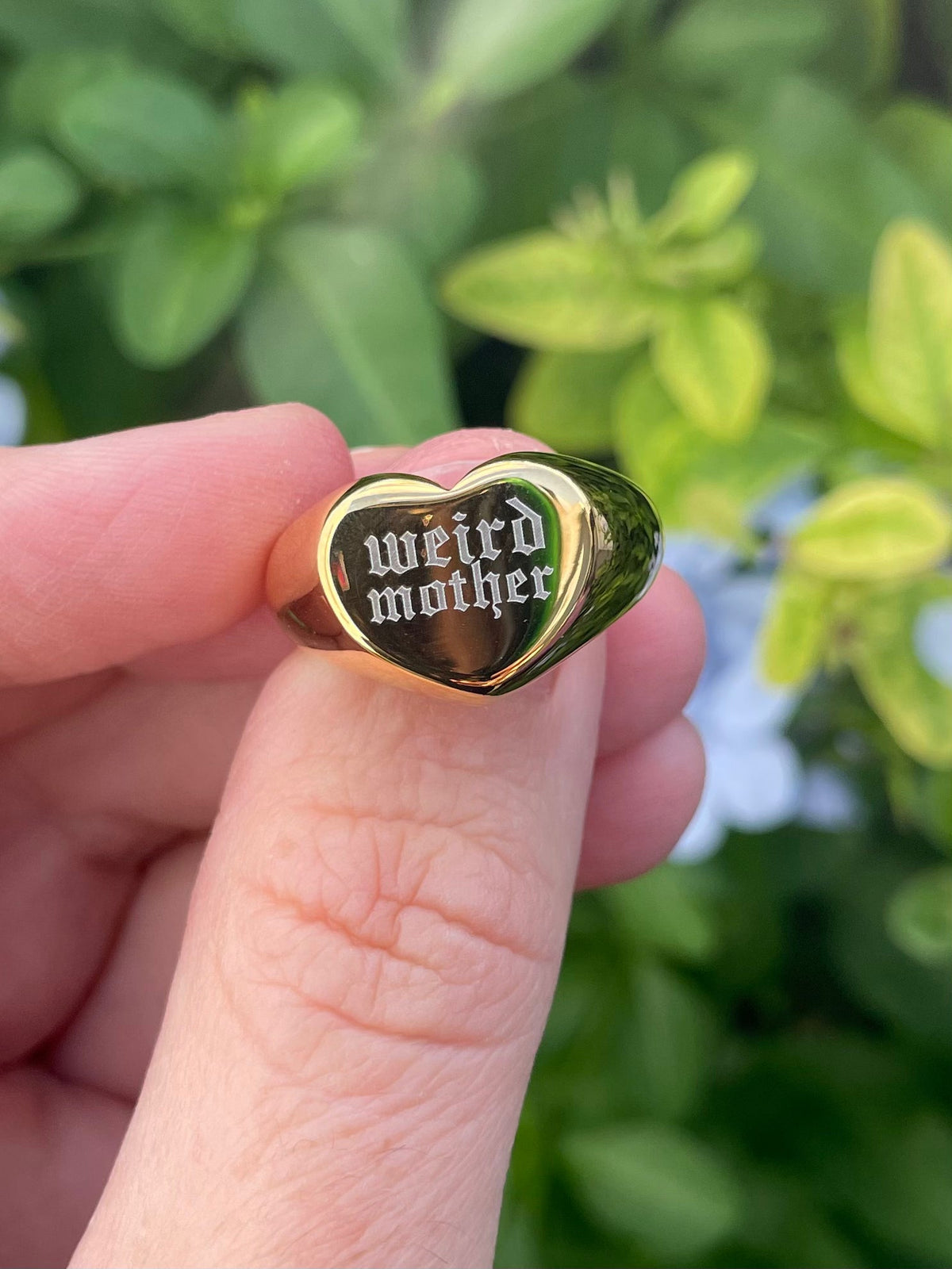 Weird Mother Stainless Steel or Gold Plated Heart Signet ring Sizes 5-12